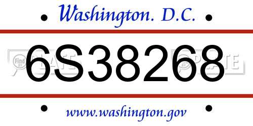 6S38268 District Of Columbia License Plate
