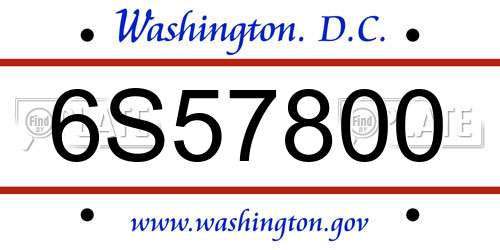 6S57800 District Of Columbia License Plate