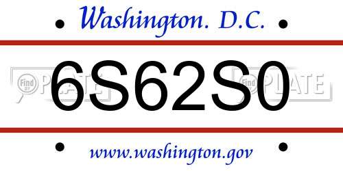 6S62S0 District Of Columbia License Plate