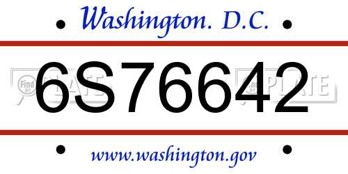 6S76642 District Of Columbia License Plate