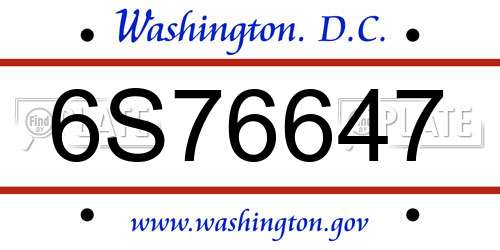 6S76647 District Of Columbia License Plate