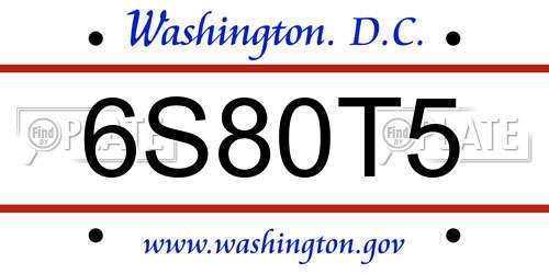 6S80T5 District Of Columbia License Plate