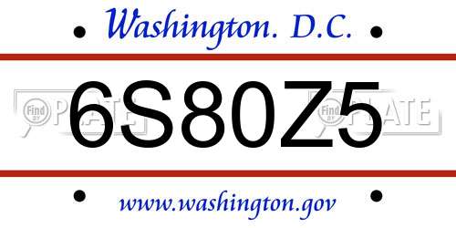 6S80Z5 District Of Columbia License Plate