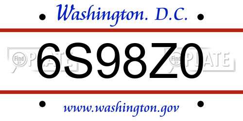 6S98Z0 District Of Columbia License Plate