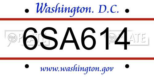 6SA614 District Of Columbia License Plate