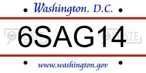6SAG14 District Of Columbia License Plate