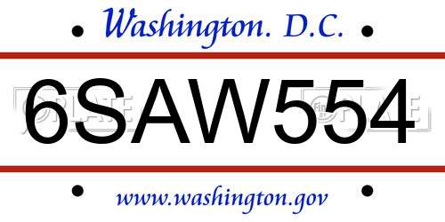 6SAW554 District Of Columbia License Plate