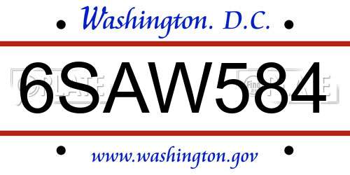6SAW584 District Of Columbia License Plate