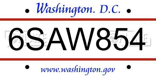 6SAW854 District Of Columbia License Plate