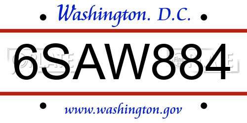 6SAW884 District Of Columbia License Plate