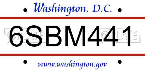 6SBM441 District Of Columbia License Plate