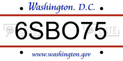 6SBO75 District Of Columbia License Plate