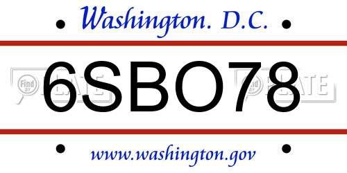 6SBO78 District Of Columbia License Plate
