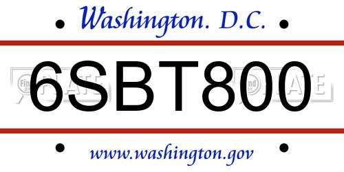 6SBT800 District Of Columbia License Plate