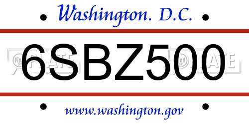 6SBZ500 District Of Columbia License Plate