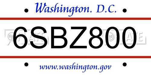 6SBZ800 District Of Columbia License Plate