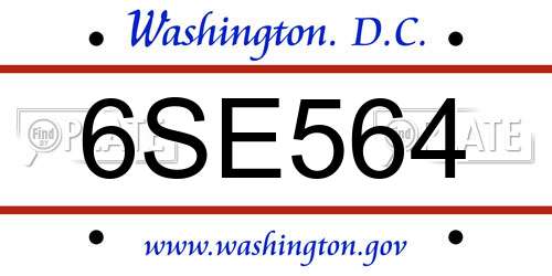 6SE564 District Of Columbia License Plate