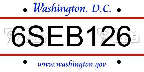 6SEB126 District Of Columbia License Plate