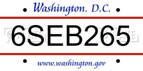 6SEB265 District Of Columbia License Plate