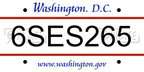 6SES265 District Of Columbia License Plate