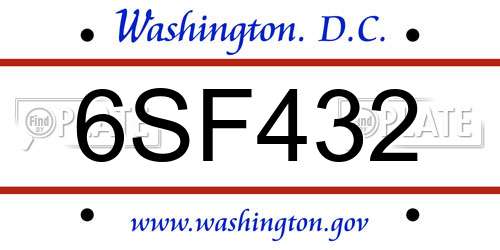 6SF432 District Of Columbia License Plate