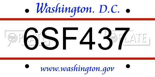 6SF437 District Of Columbia License Plate