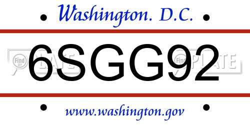 6SGG92 District Of Columbia License Plate