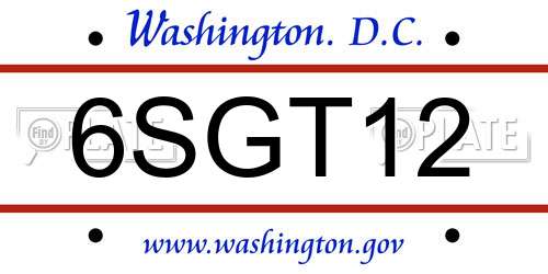 6SGT12 District Of Columbia License Plate