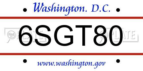 6SGT80 District Of Columbia License Plate