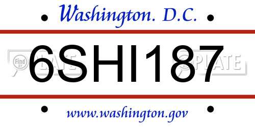 6SHI187 District Of Columbia License Plate
