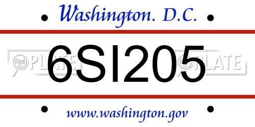 6SI205 District Of Columbia License Plate