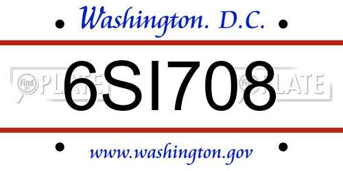6SI708 District Of Columbia License Plate