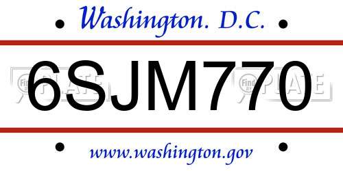 6SJM770 District Of Columbia License Plate