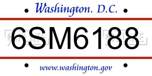 6SM6188 District Of Columbia License Plate