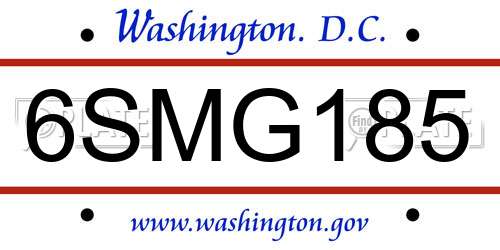 6SMG185 District Of Columbia License Plate