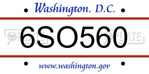 6SO560 District Of Columbia License Plate