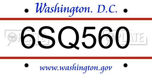 6SQ560 District Of Columbia License Plate