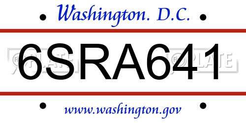 6SRA641 District Of Columbia License Plate