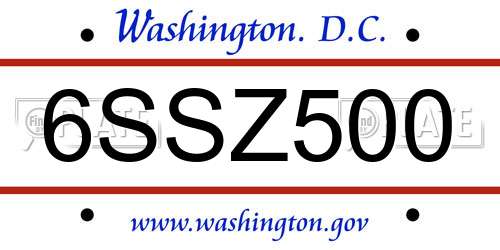 6SSZ500 District Of Columbia License Plate