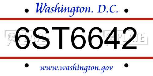 6ST6642 District Of Columbia License Plate