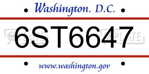6ST6647 District Of Columbia License Plate