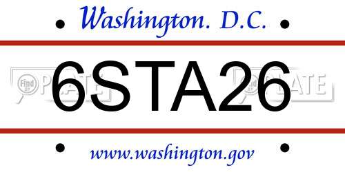 6STA26 District Of Columbia License Plate