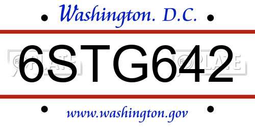 6STG642 District Of Columbia License Plate