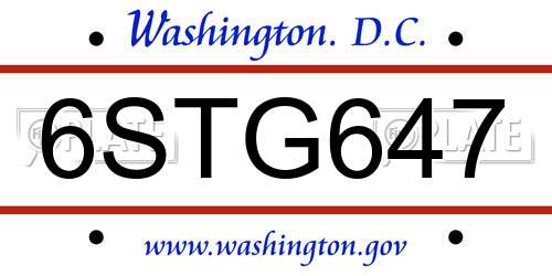 6STG647 District Of Columbia License Plate