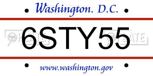 6STY55 District Of Columbia License Plate