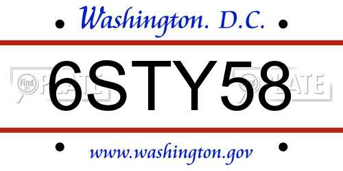 6STY58 District Of Columbia License Plate