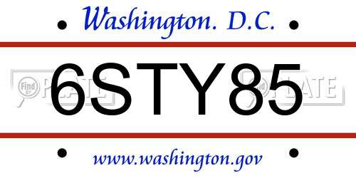 6STY85 District Of Columbia License Plate