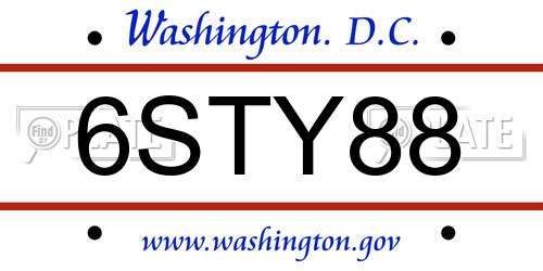 6STY88 District Of Columbia License Plate