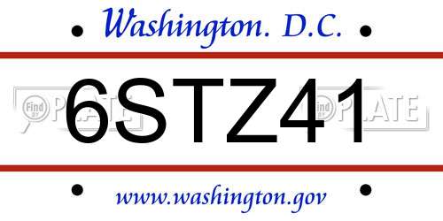 6STZ41 District Of Columbia License Plate