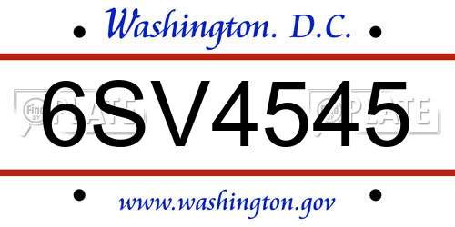 6SV4545 District Of Columbia License Plate